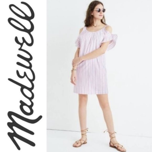 Madewell Rose Striped Cold Shoulder Dress, sz: L - Picture 5 of 5